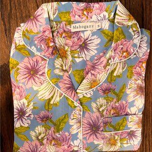 Mahogany Floral Pajama Set | Size Small | Button-Up & Pants